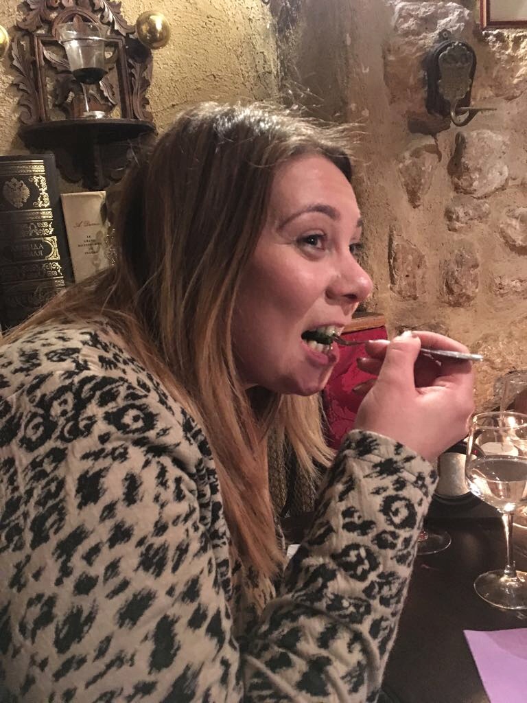 Trying some escargot