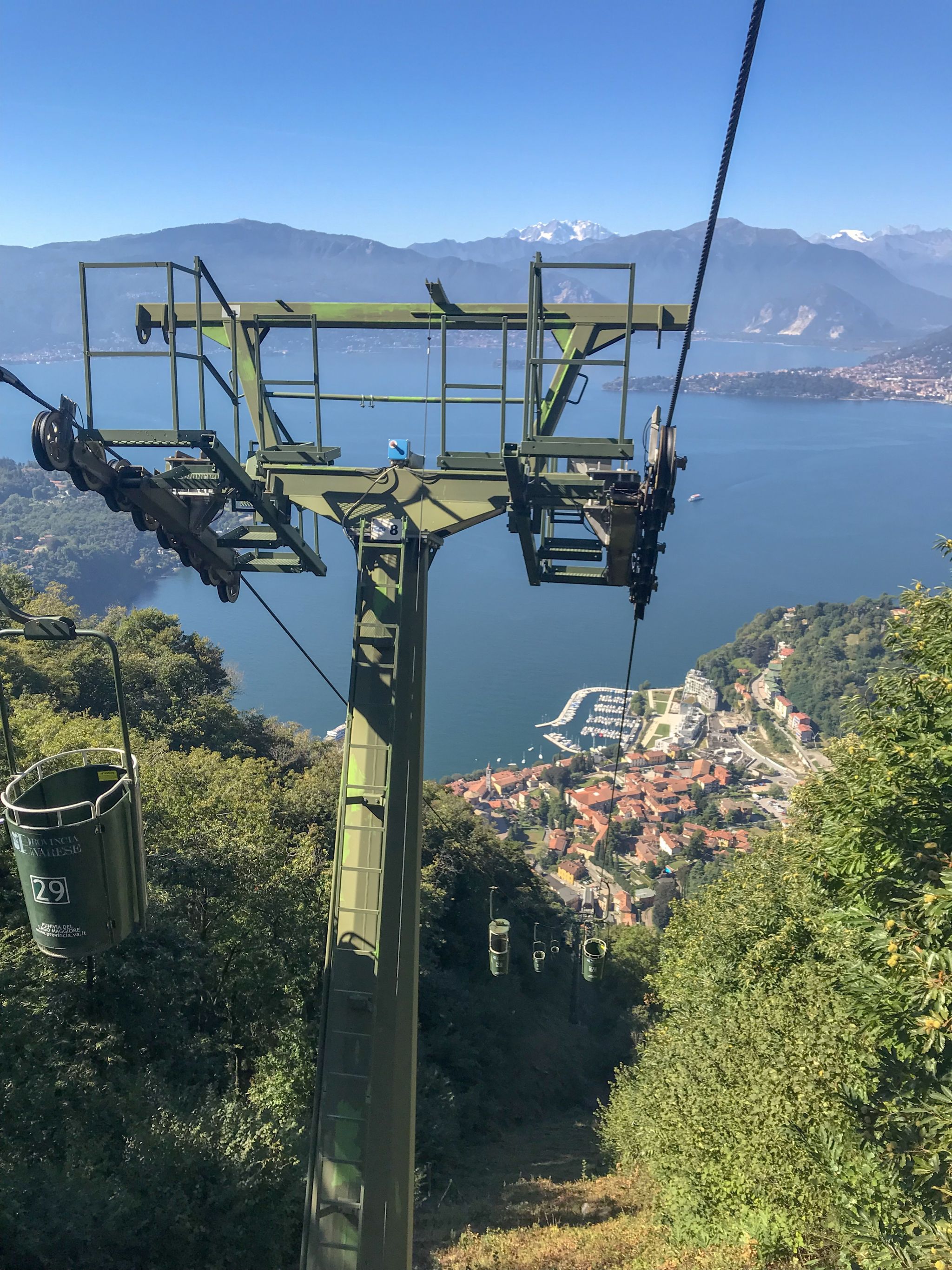Braving the bucket lifts atop Sasso del Ferro mountain