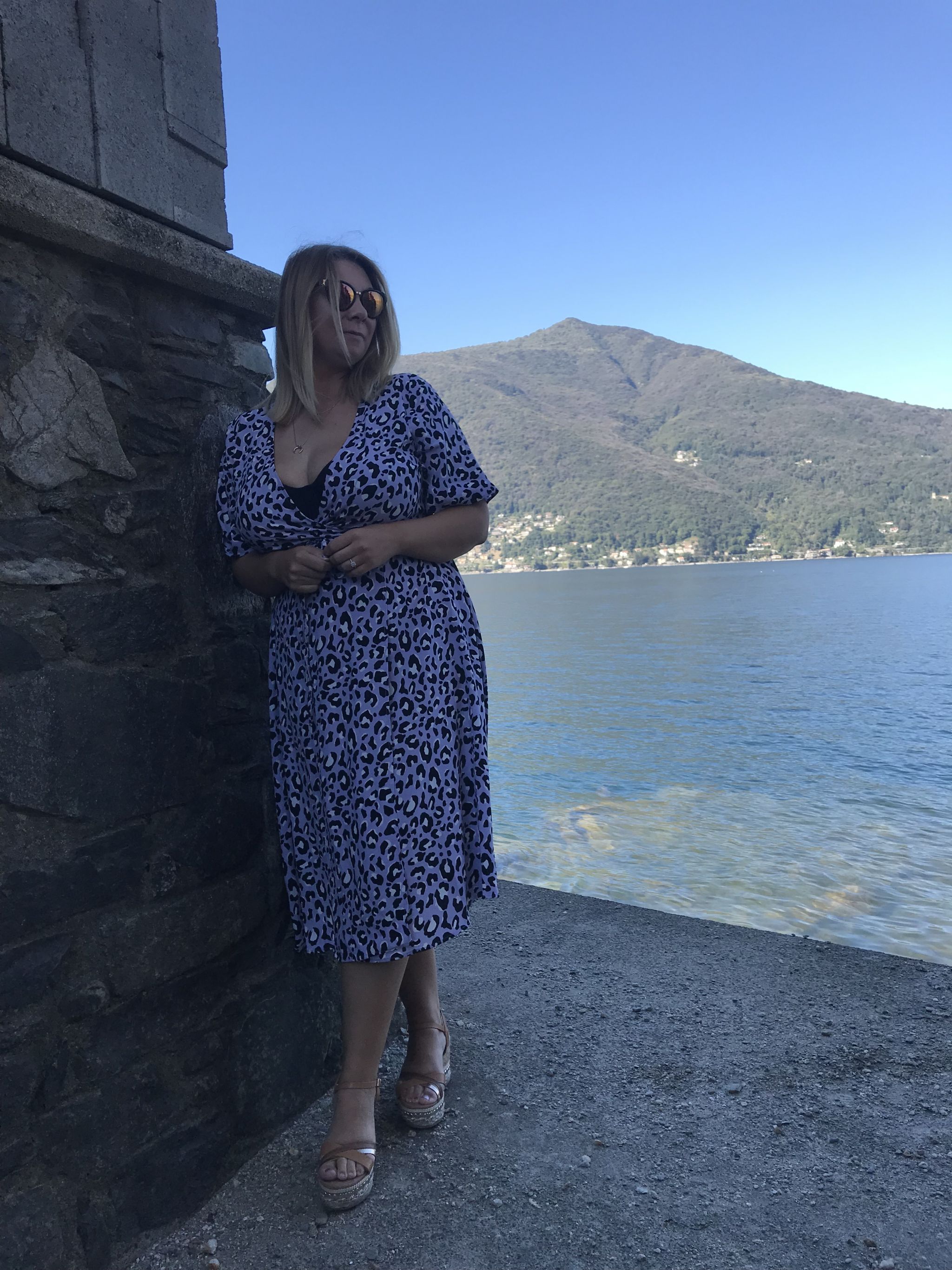 Lakeside views in the lilac animal print dress