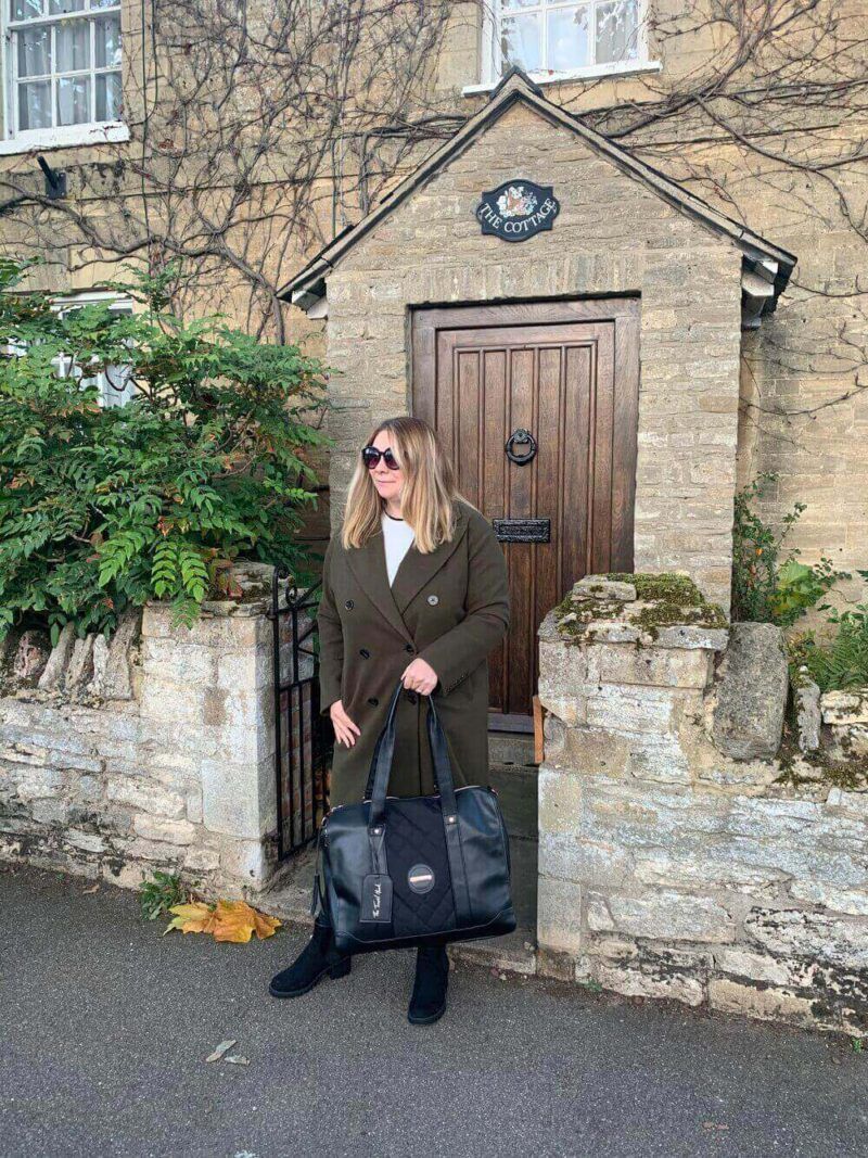 Me with my new favourite travel accessory The Travel Hack Tote Bag