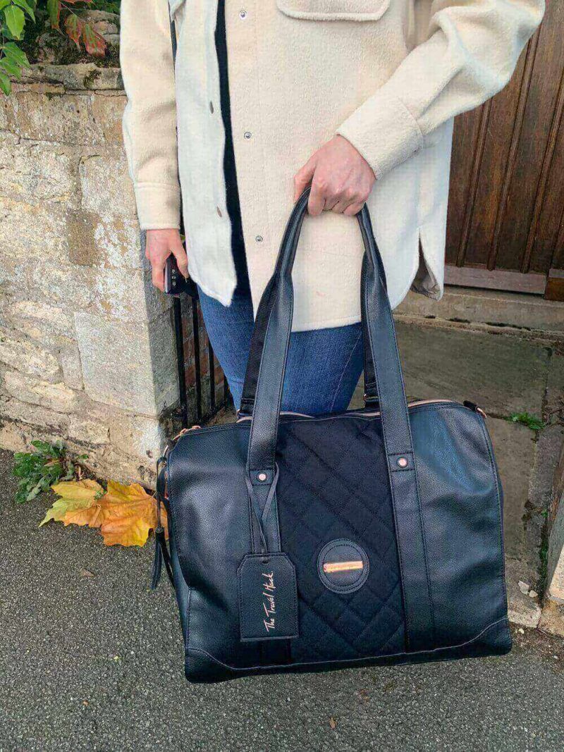 Yvette modelling The Travel Hack Tote Bag